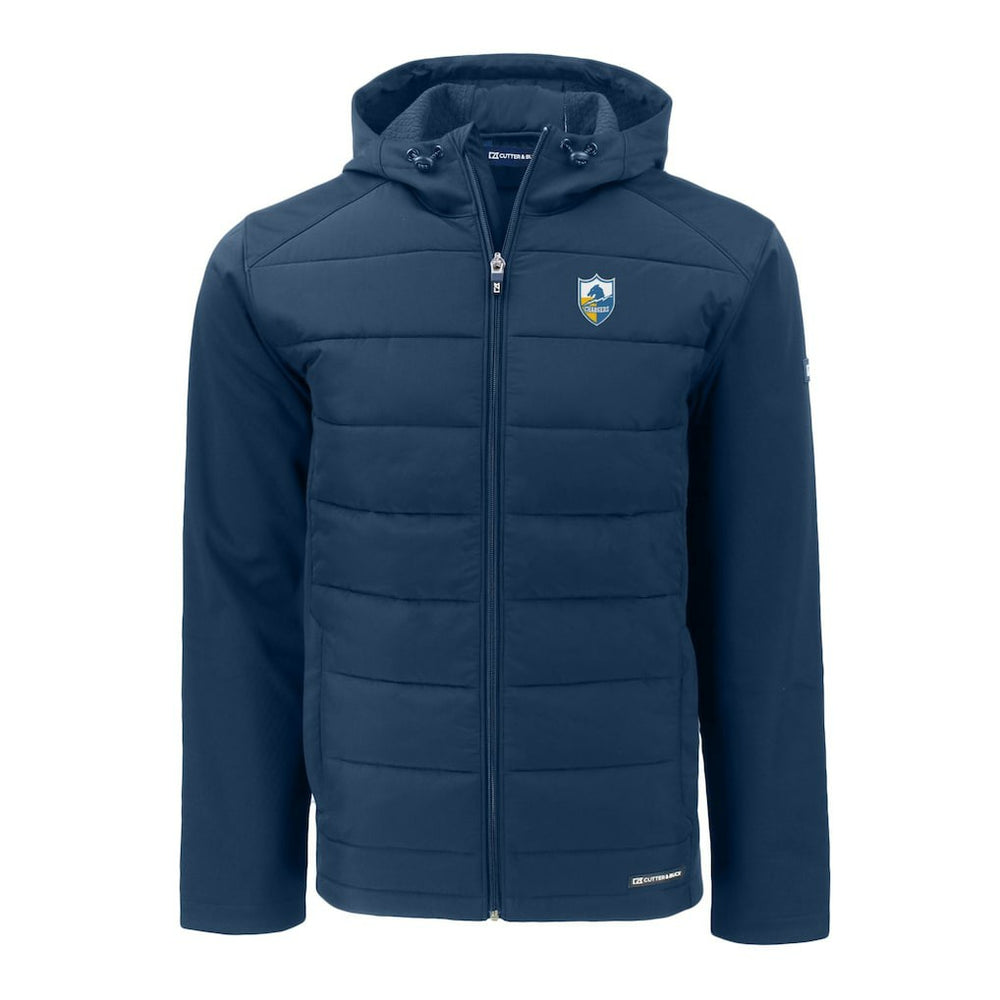 Los Angeles Chargers Cutter & Buck Throwback Big & Tall Evoke Hybrid Eco Softshell Recycled Full-Zip Hoodie - Navy Hoodies