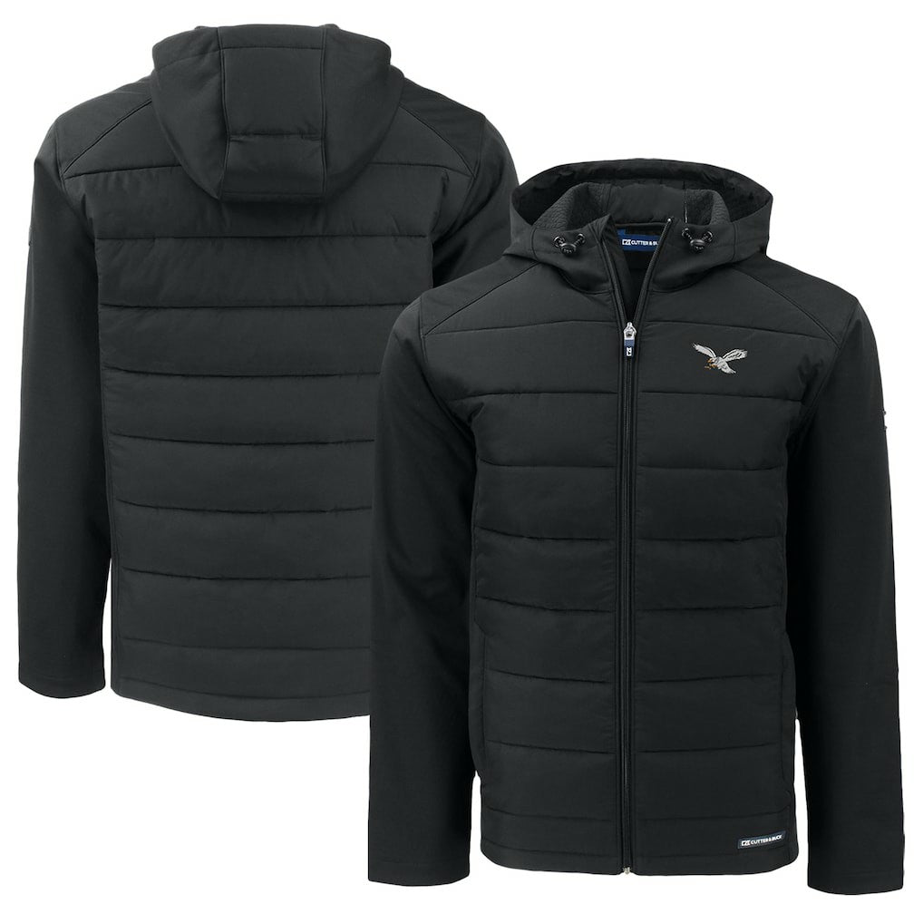 Philadelphia Eagles Cutter & Buck Throwback Big & Tall Evoke Hybrid Eco Softshell Recycled Full-Zip Hoodie - Black Hoodies