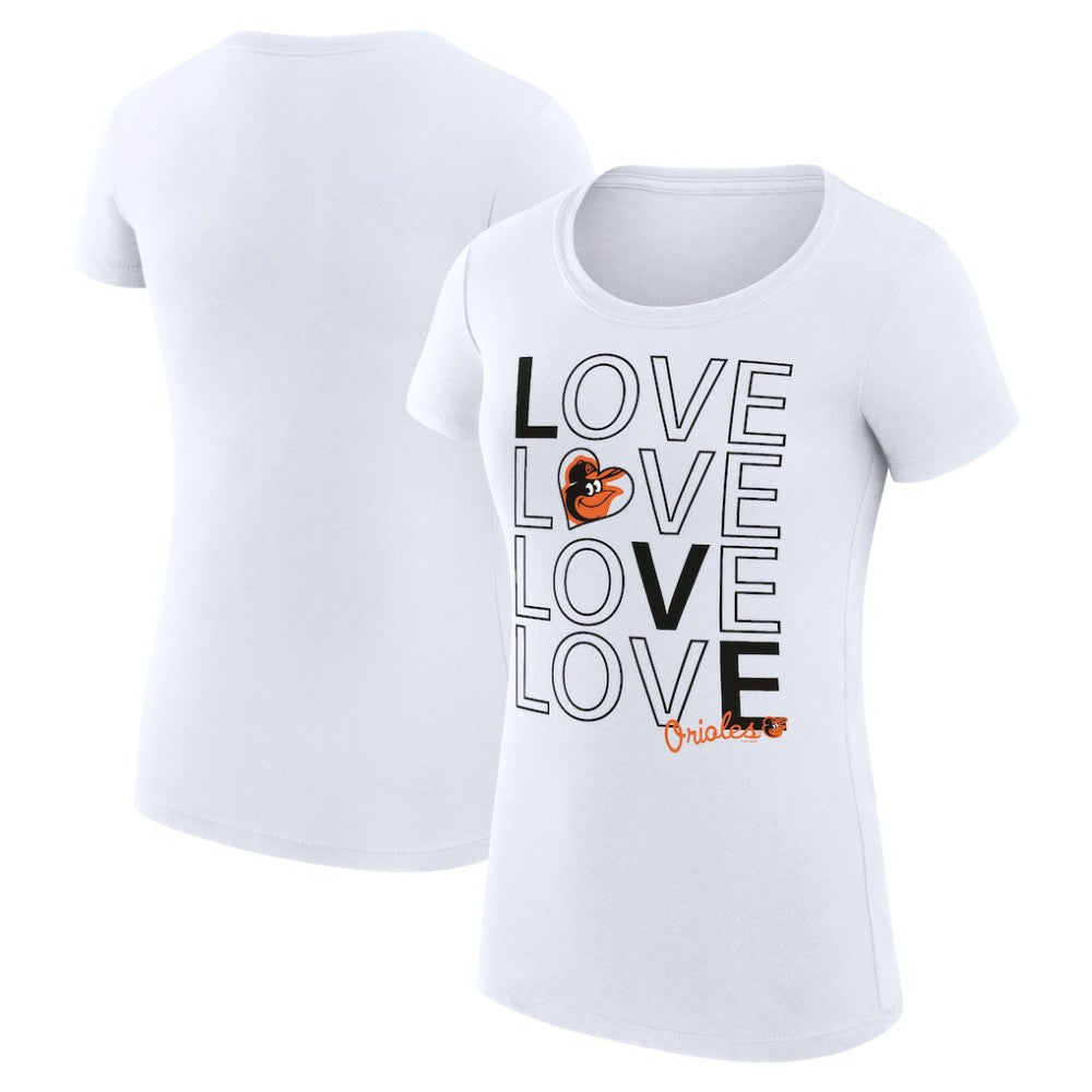 Baltimore Orioles G-III 4Her by Carl Banks Women's Super-Slim Fit Lightweight Love Graphic Team T-Shirt - White T-shirts