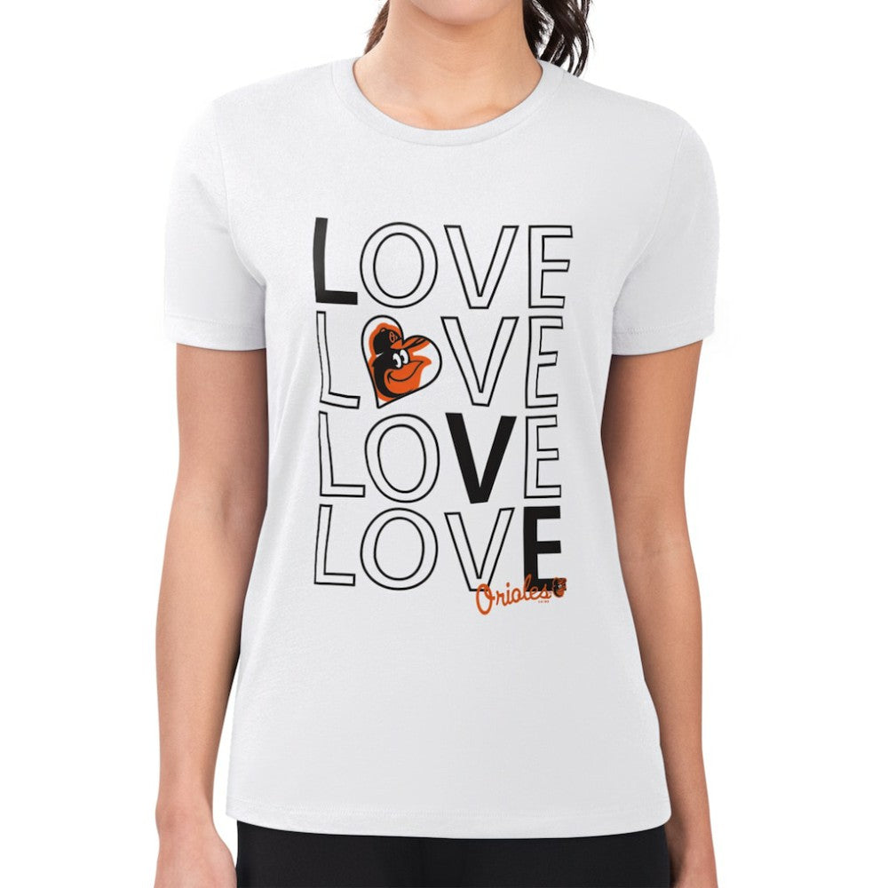 Baltimore Orioles G-III 4Her by Carl Banks Women's Super-Slim Fit Lightweight Love Graphic Team T-Shirt - White T-shirts