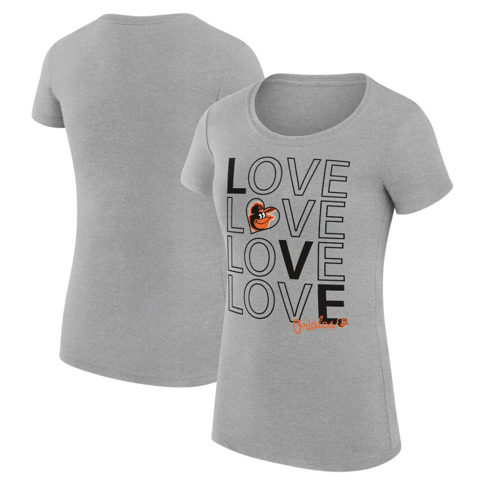 Baltimore Orioles G-III 4Her by Carl Banks Women's Super-Slim Fit Lightweight Love Graphic Team T-Shirt - Heather Gray T-shirts