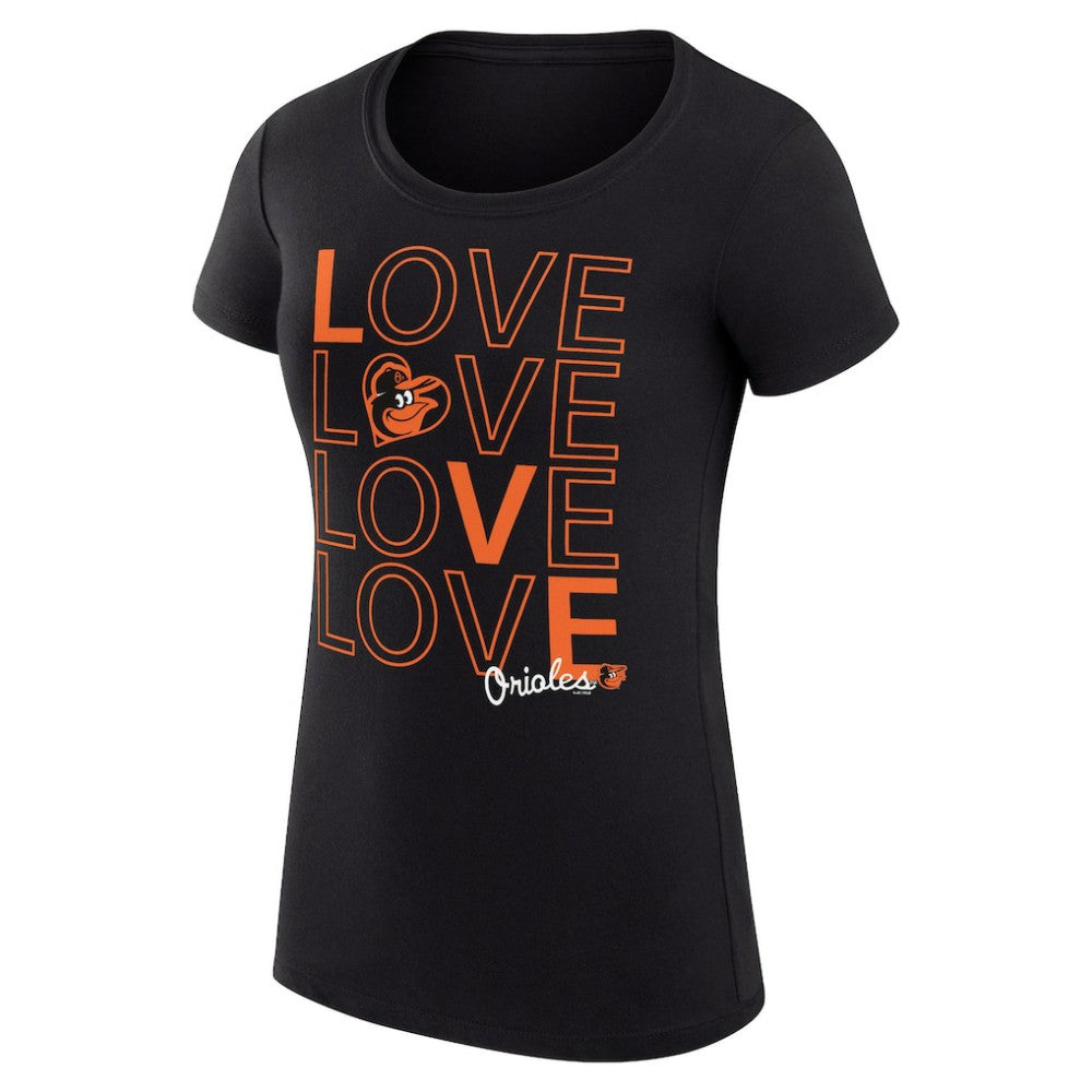 Baltimore Orioles G-III 4Her by Carl Banks Women's Super-Slim Fit Lightweight Love Graphic Team T-Shirt - Black T-shirts