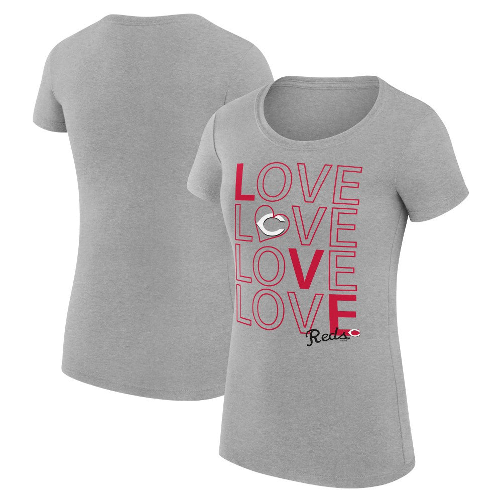 Cincinnati Reds G-III 4Her by Carl Banks Women's Super-Slim Fit Lightweight Love Graphic Team T-Shirt - Heather Gray T-shirts