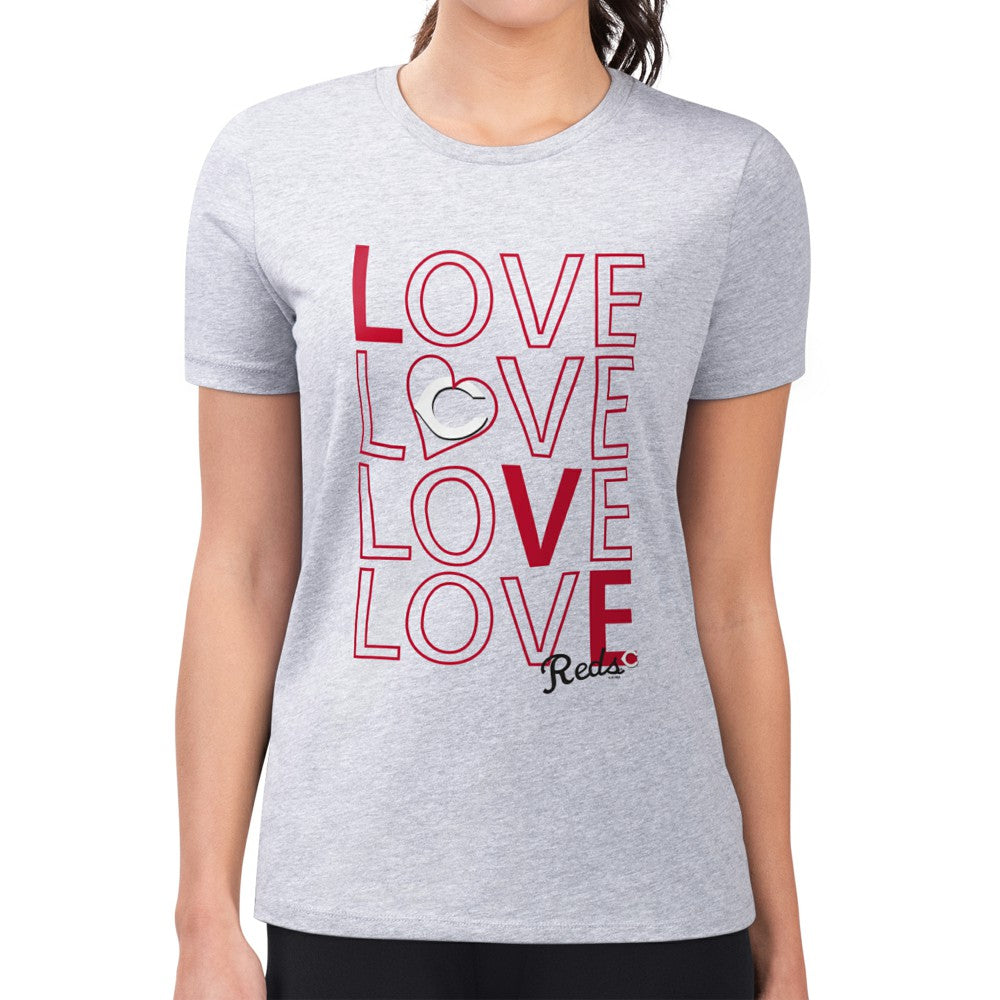 Cincinnati Reds G-III 4Her by Carl Banks Women's Super-Slim Fit Lightweight Love Graphic Team T-Shirt - Heather Gray T-shirts