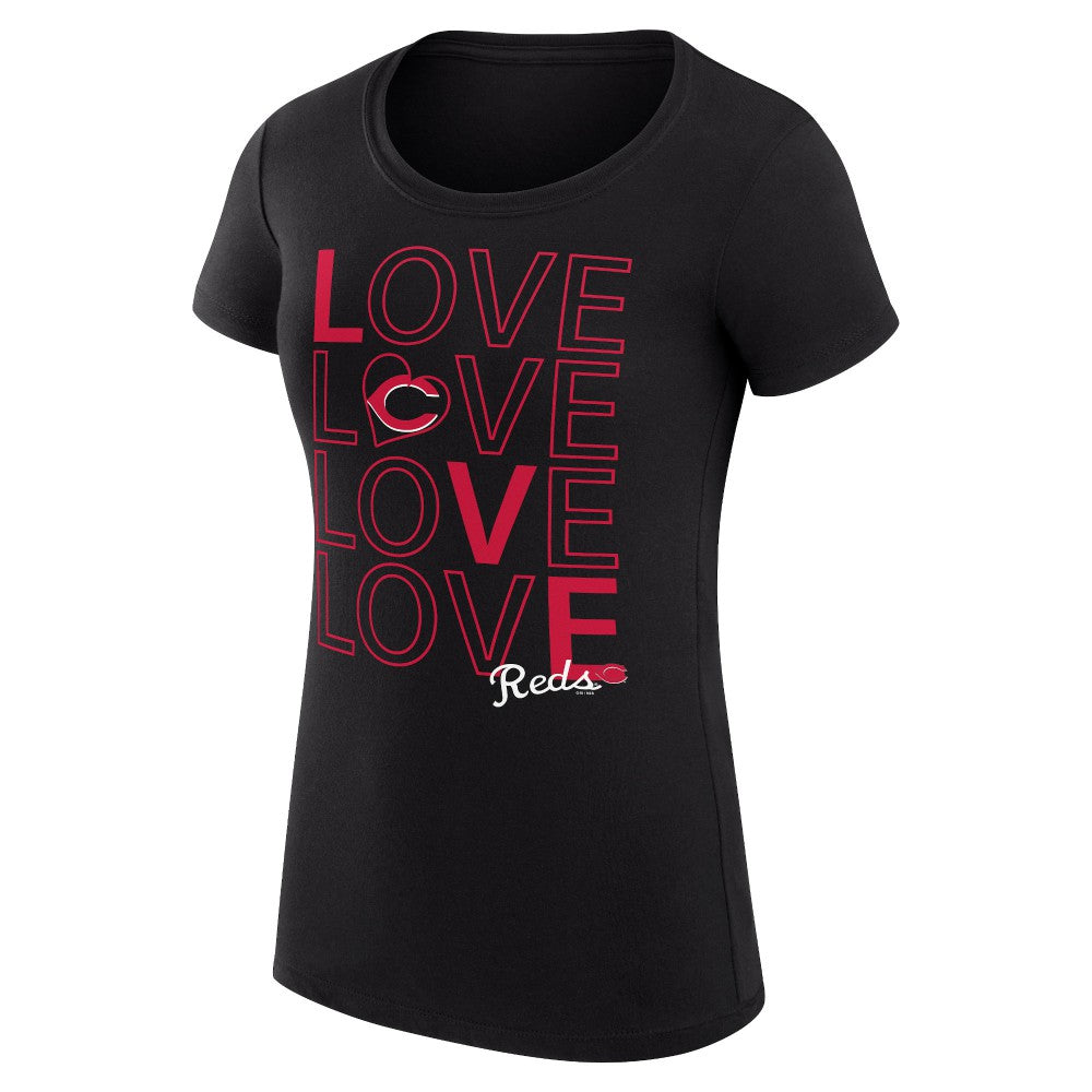 Cincinnati Reds G-III 4Her by Carl Banks Women's Super-Slim Fit Lightweight Love Graphic Team T-Shirt - Black T-shirts