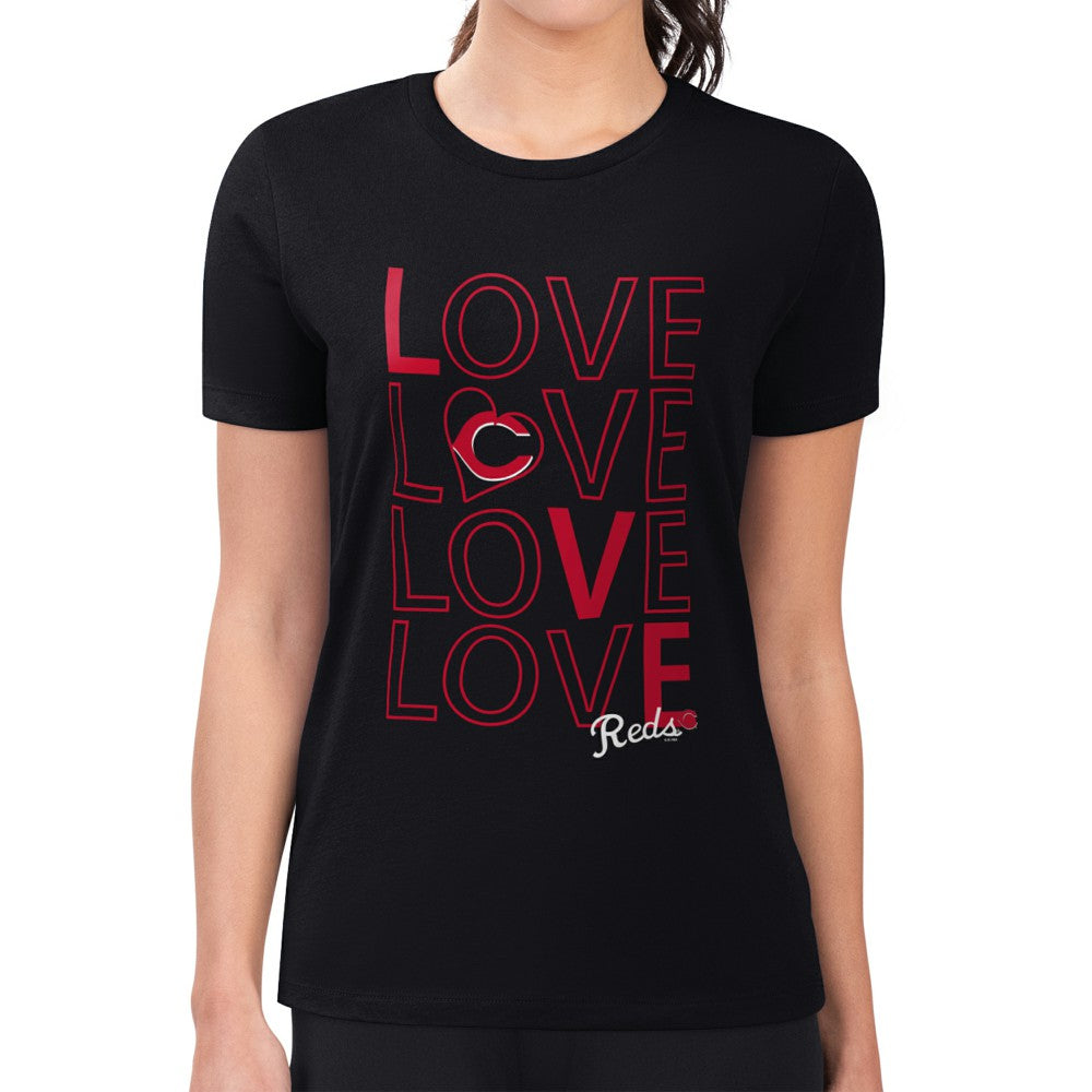 Cincinnati Reds G-III 4Her by Carl Banks Women's Super-Slim Fit Lightweight Love Graphic Team T-Shirt - Black T-shirts