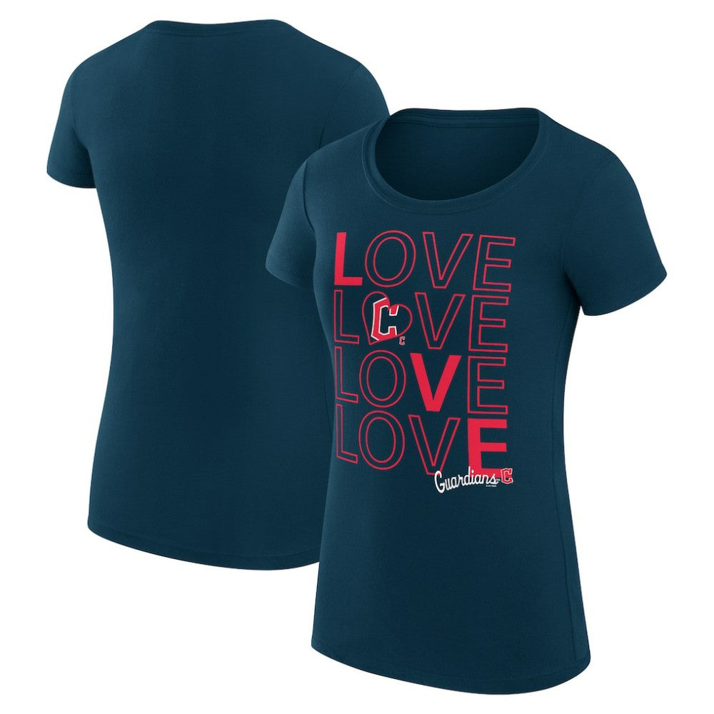 Cleveland Guardians G-III 4Her by Carl Banks Women's Super-Slim Fit Lightweight Love Graphic Team T-Shirt - Navy T-shirts