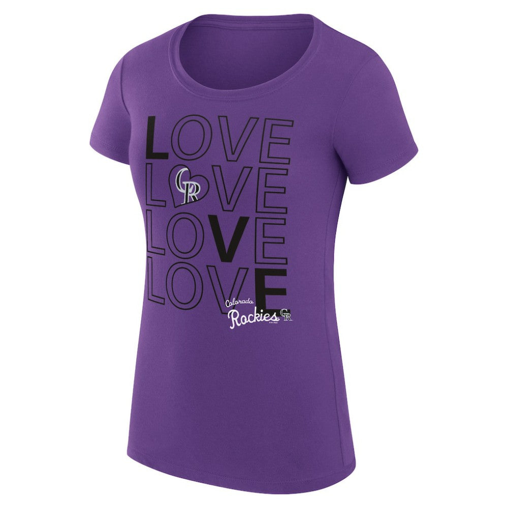 Colorado Rockies G-III 4Her by Carl Banks Women's Super-Slim Fit Lightweight Love Graphic Team T-Shirt - Purple T-shirts