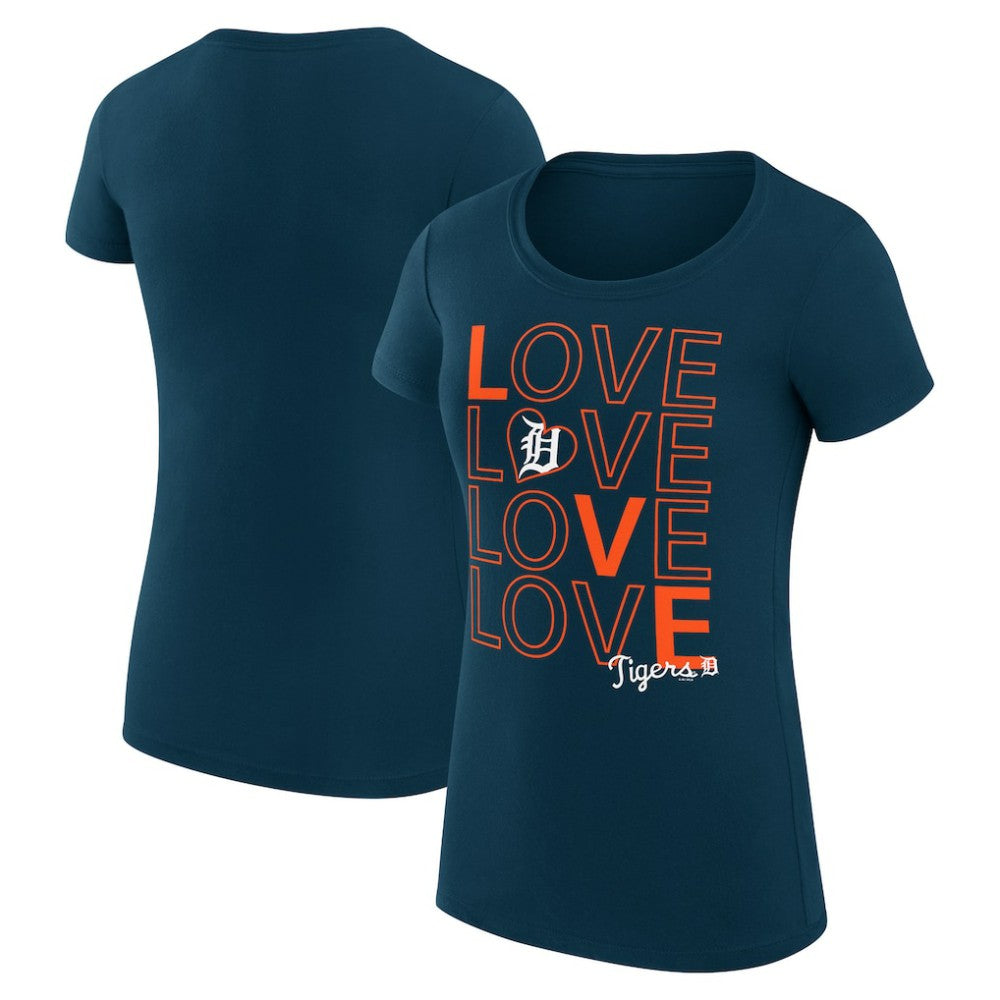 Detroit Tigers G-III 4Her by Carl Banks Women's Super-Slim Fit Lightweight Love Graphic Team T-Shirt - Navy T-shirts