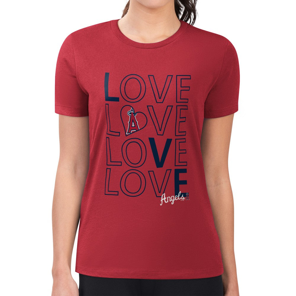 Los Angeles Angels G-III 4Her by Carl Banks Women's Super-Slim Fit Lightweight Love Graphic Team T-Shirt - Red T-shirts