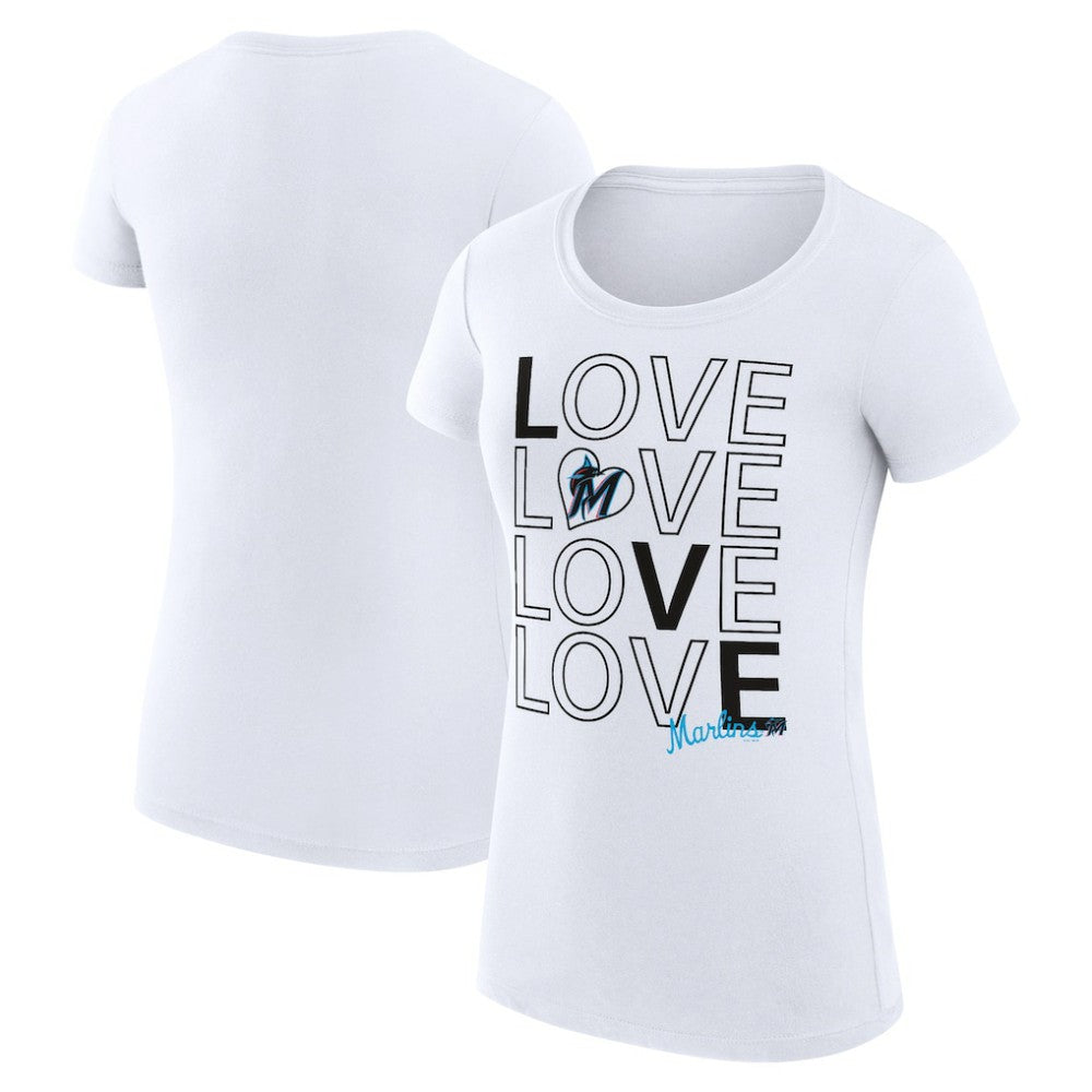 Miami Marlins G-III 4Her by Carl Banks Women's Super-Slim Fit Lightweight Love Graphic Team T-Shirt - White T-shirts