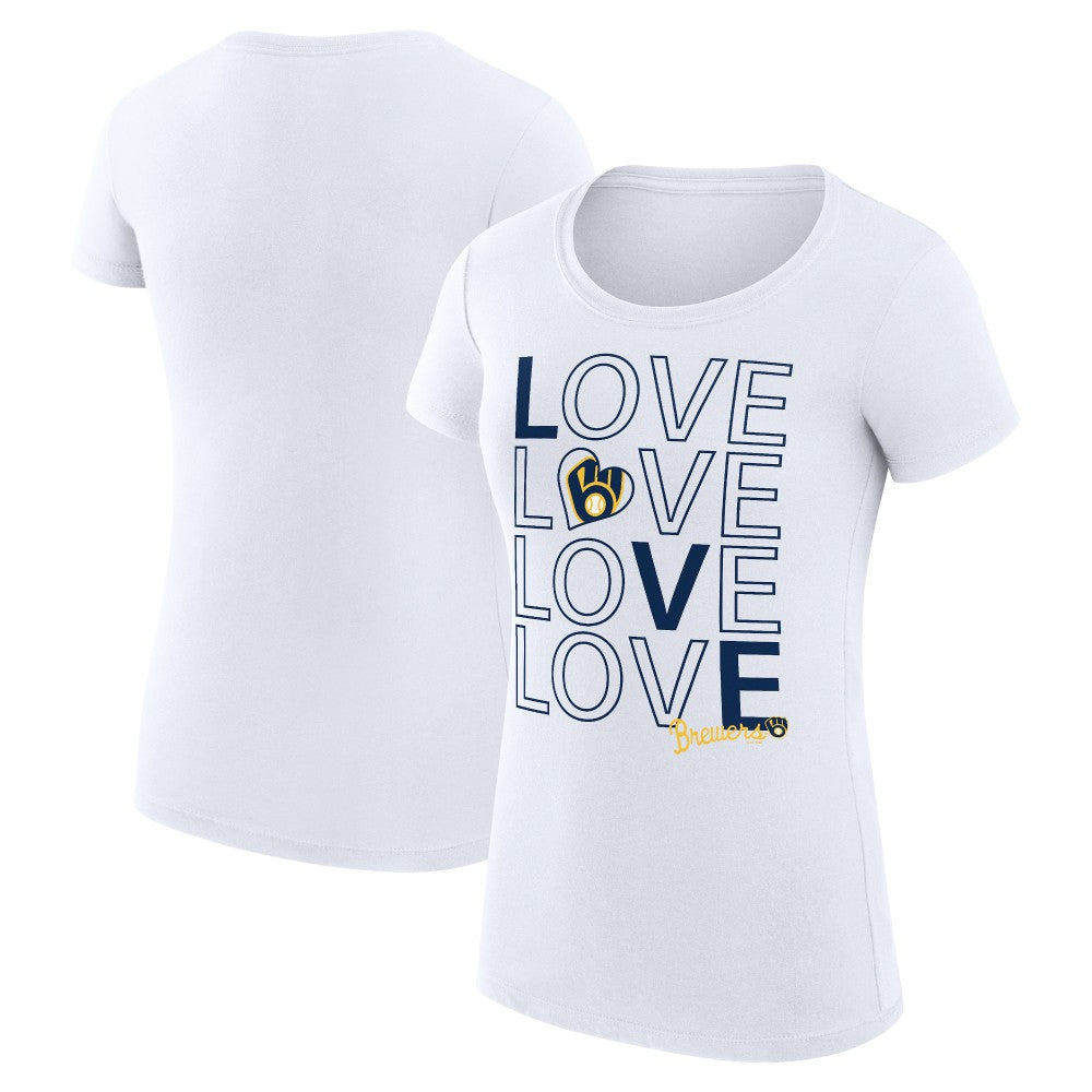 Milwaukee Brewers G-III 4Her by Carl Banks Women's Super-Slim Fit Lightweight Love Graphic Team T-Shirt - White T-shirts