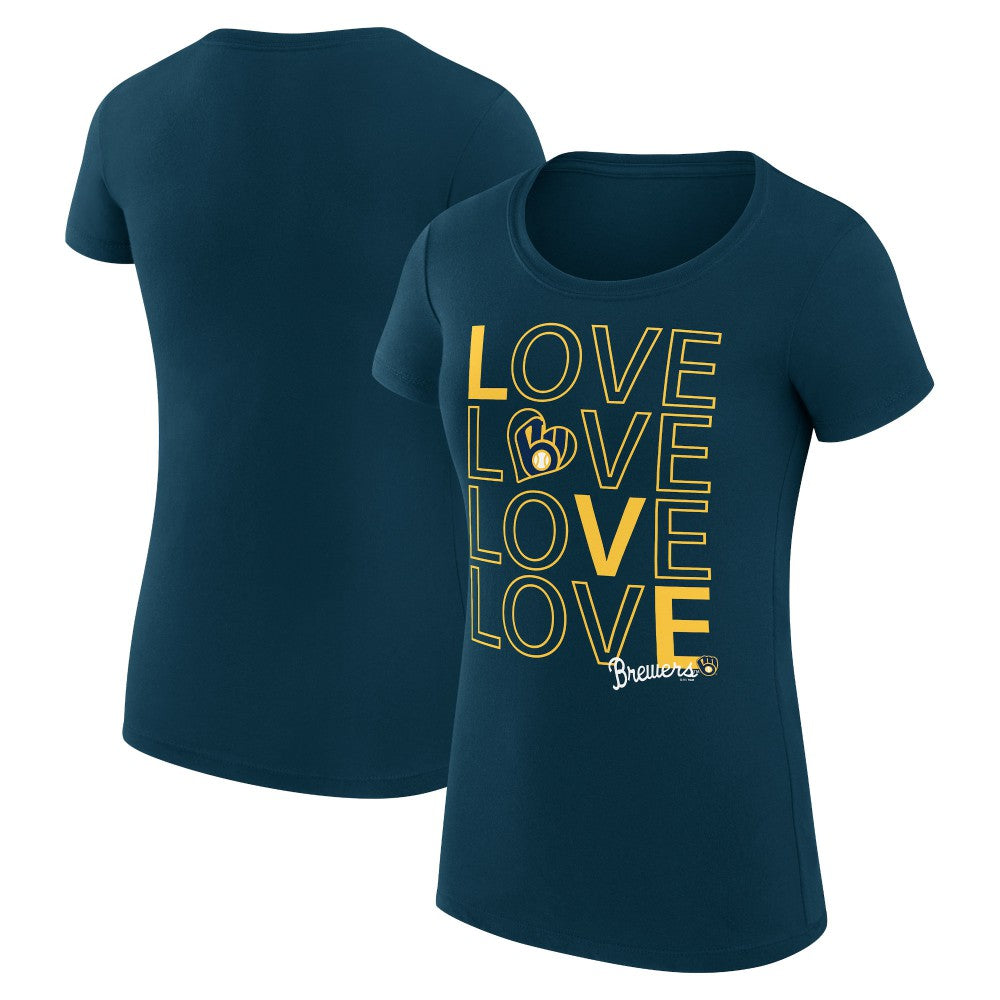Milwaukee Brewers G-III 4Her by Carl Banks Women's Super-Slim Fit Lightweight Love Graphic Team T-Shirt - Navy T-shirts