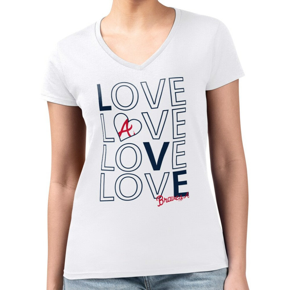 Atlanta Braves G-III 4Her by Carl Banks Women's Super-Slim Fit Lightweight Love Graphic Team V-Neck T-Shirt - White T-shirts