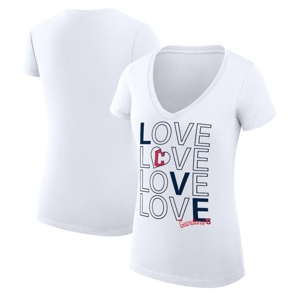 Cleveland Guardians G-III 4Her by Carl Banks Women's Super-Slim Fit Lightweight Love Graphic Team V-Neck T-Shirt - White T-shirts