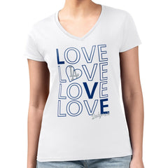 Los Angeles Dodgers G-III 4Her by Carl Banks Women's Super-Slim Fit Lightweight Love Graphic Team V-Neck T-Shirt - White T-shirts