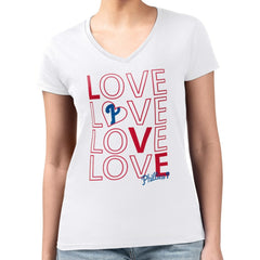 Philadelphia Phillies G-III 4Her by Carl Banks Women's Super-Slim Fit Lightweight Love Graphic Team V-Neck T-Shirt - White T-shirts
