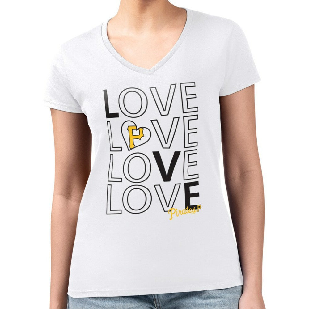 Pittsburgh Pirates G-III 4Her by Carl Banks Women's Super-Slim Fit Lightweight Love Graphic Team V-Neck T-Shirt - White T-shirts