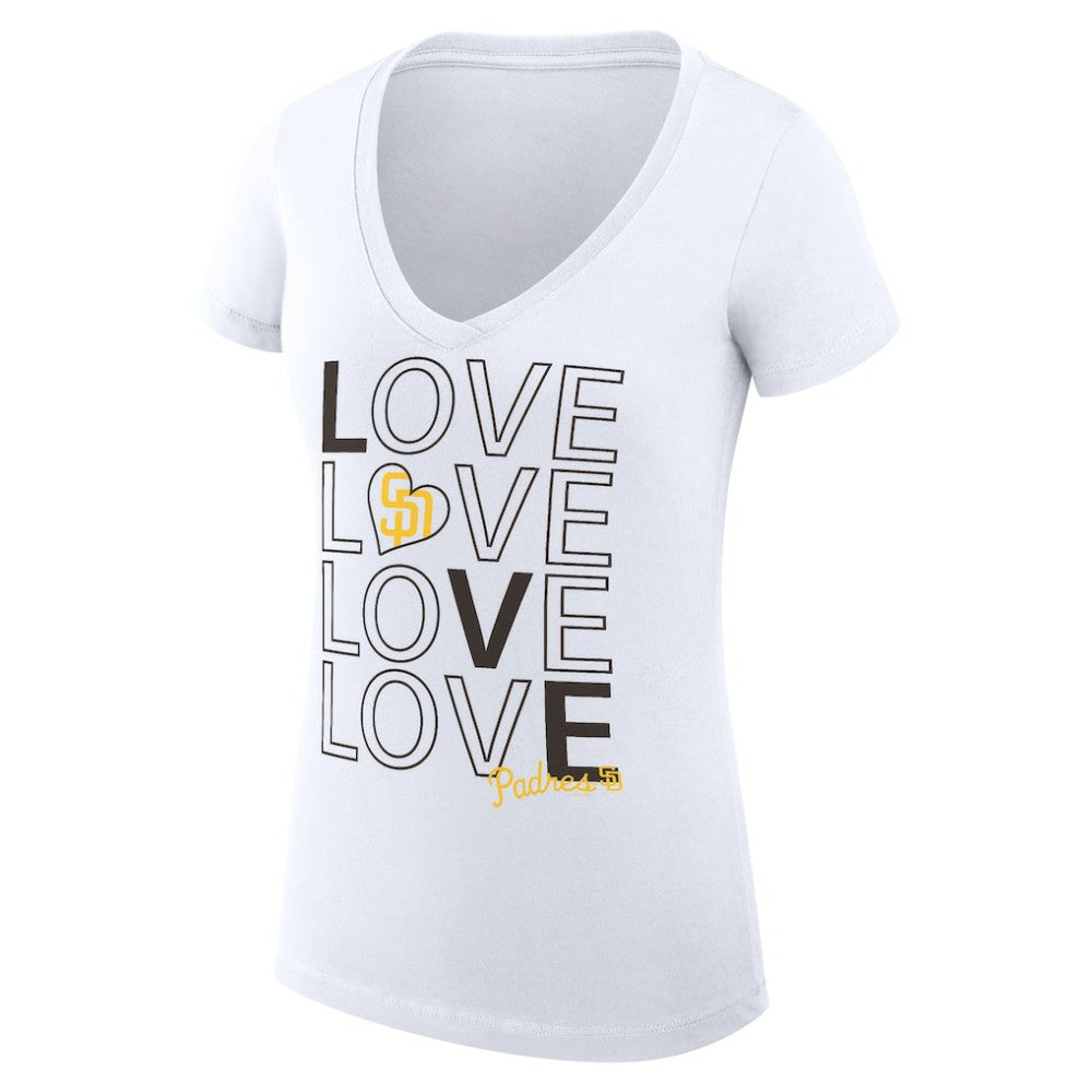 San Diego Padres G-III 4Her by Carl Banks Women's Super-Slim Fit Lightweight Love Graphic Team V-Neck T-Shirt - White T-shirts