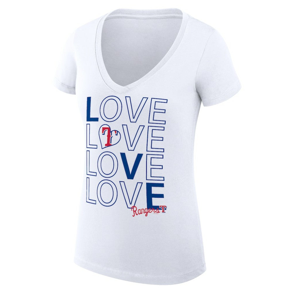 Texas Rangers G-III 4Her by Carl Banks Women's Super-Slim Fit Lightweight Love Graphic Team V-Neck T-Shirt - White T-shirts