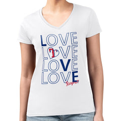 Texas Rangers G-III 4Her by Carl Banks Women's Super-Slim Fit Lightweight Love Graphic Team V-Neck T-Shirt - White T-shirts