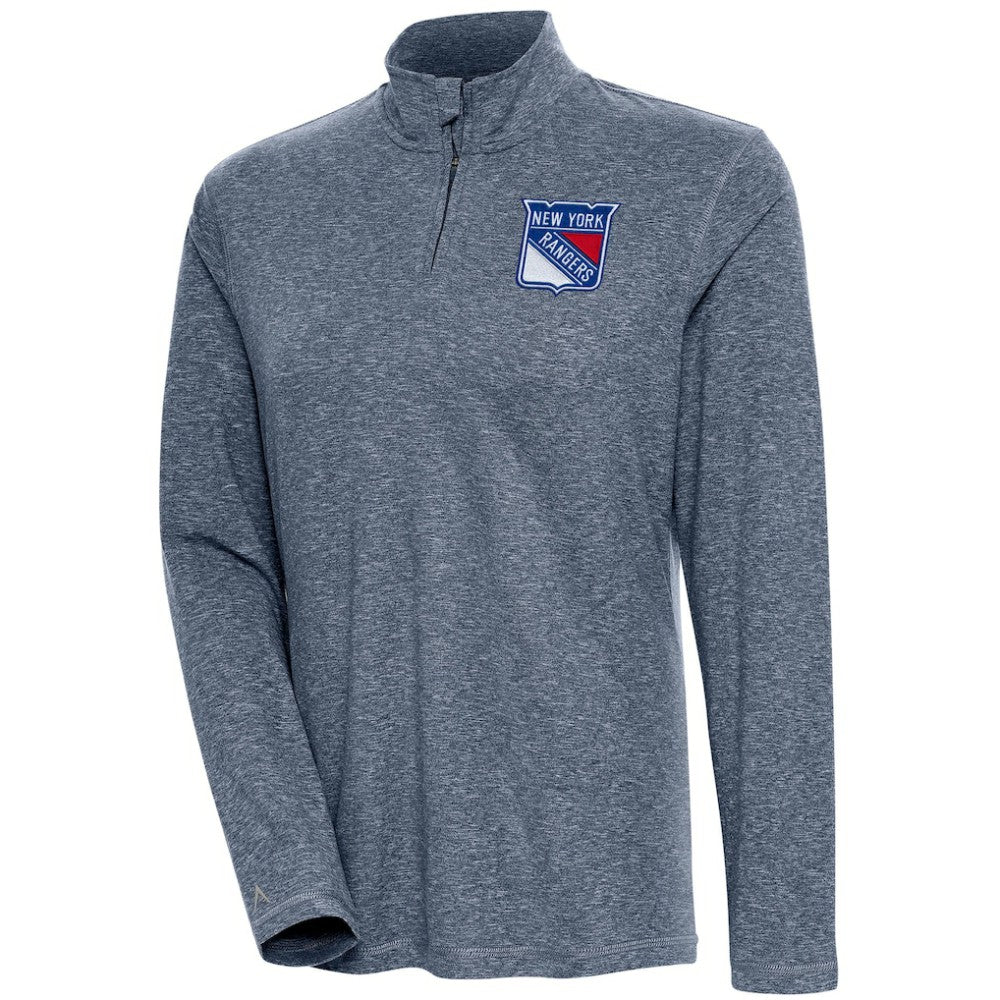 New York Rangers Antigua Women's Confront Quarter-Zip Pullover Top - Heather Navy | US 200624171
