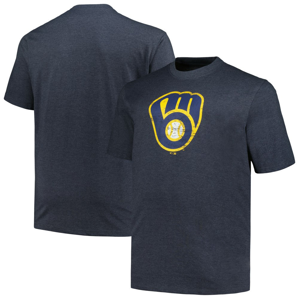 Milwaukee Brewers Profile Big & Tall Weathered Logo T-Shirt - Heather Navy T-shirts