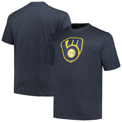 Milwaukee Brewers Profile Big & Tall Weathered Logo T-Shirt - Heather Navy T-shirts