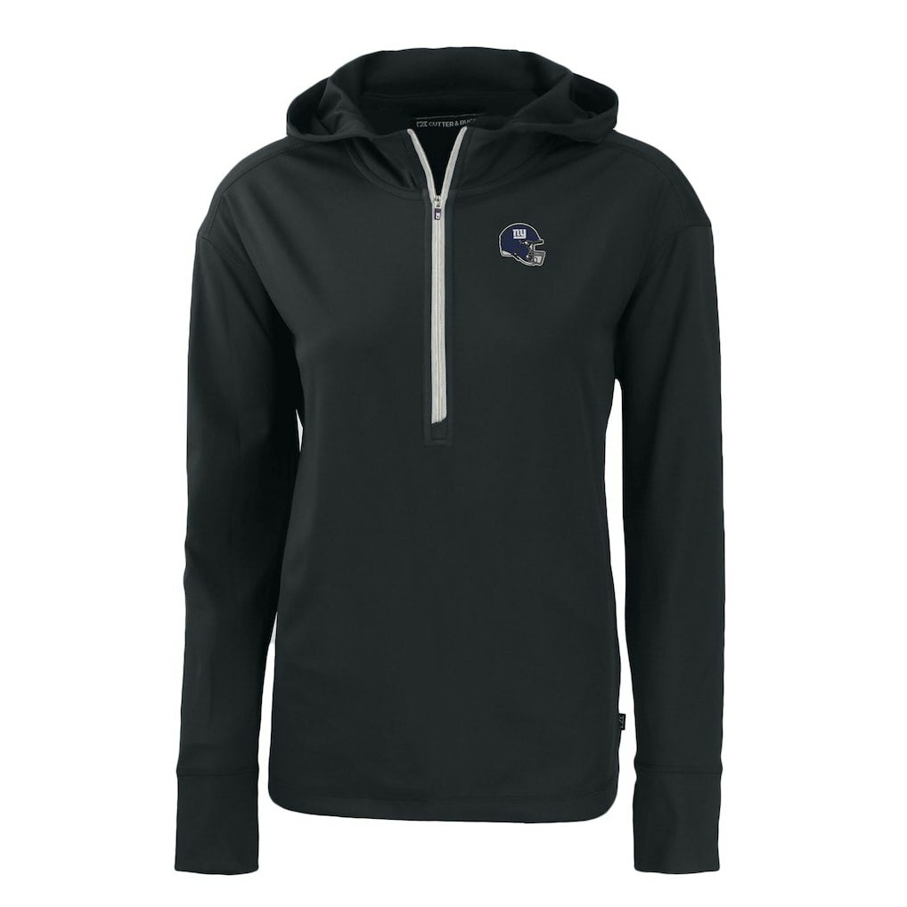 New York Giants Cutter & Buck Women's Helmet Daybreak Eco Recycled Half-Zip Hoodie - Black Hoodies