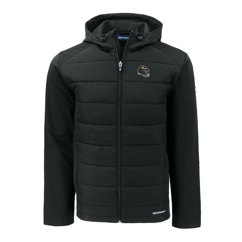 Baltimore Ravens Cutter & Buck Helmet Evoke Hybrid Eco Softshell Recycled Full-Zip Hoodie Jacket - Black Hoodies