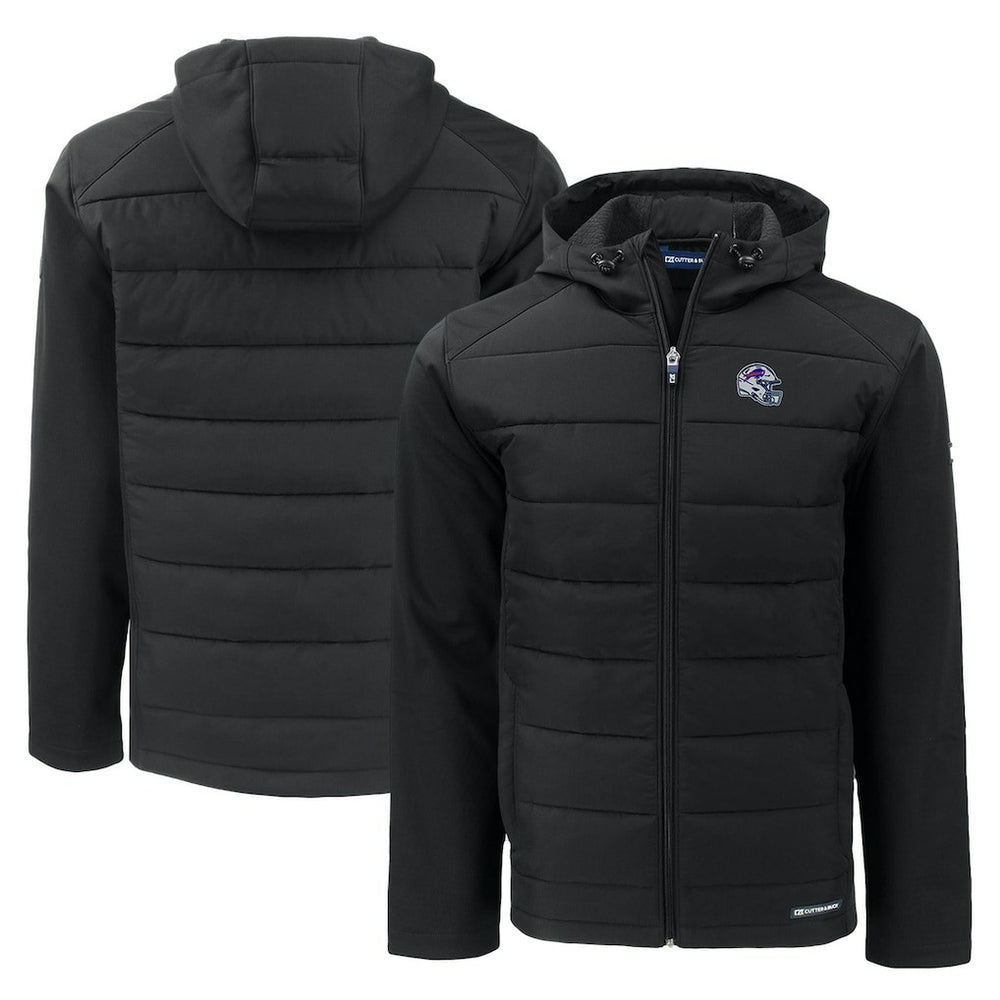 Buffalo Bills Cutter & Buck Helmet Evoke Hybrid Eco Softshell Recycled Full-Zip Hoodie Jacket - Black Hoodies