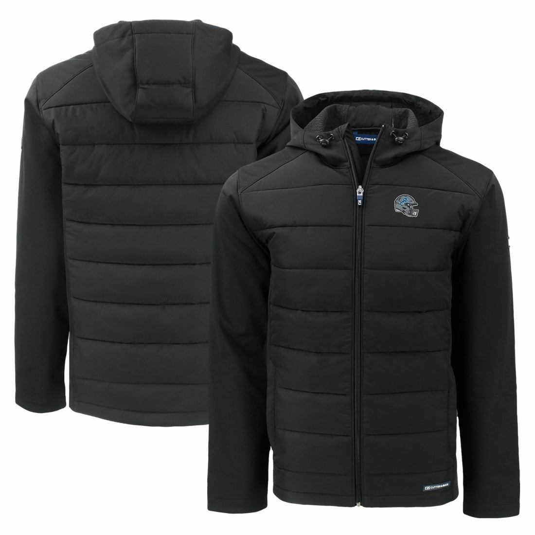 Detroit Lions Cutter & Buck Helmet Evoke Hybrid Eco Softshell Recycled Full-Zip Hoodie Jacket - Black Hoodies