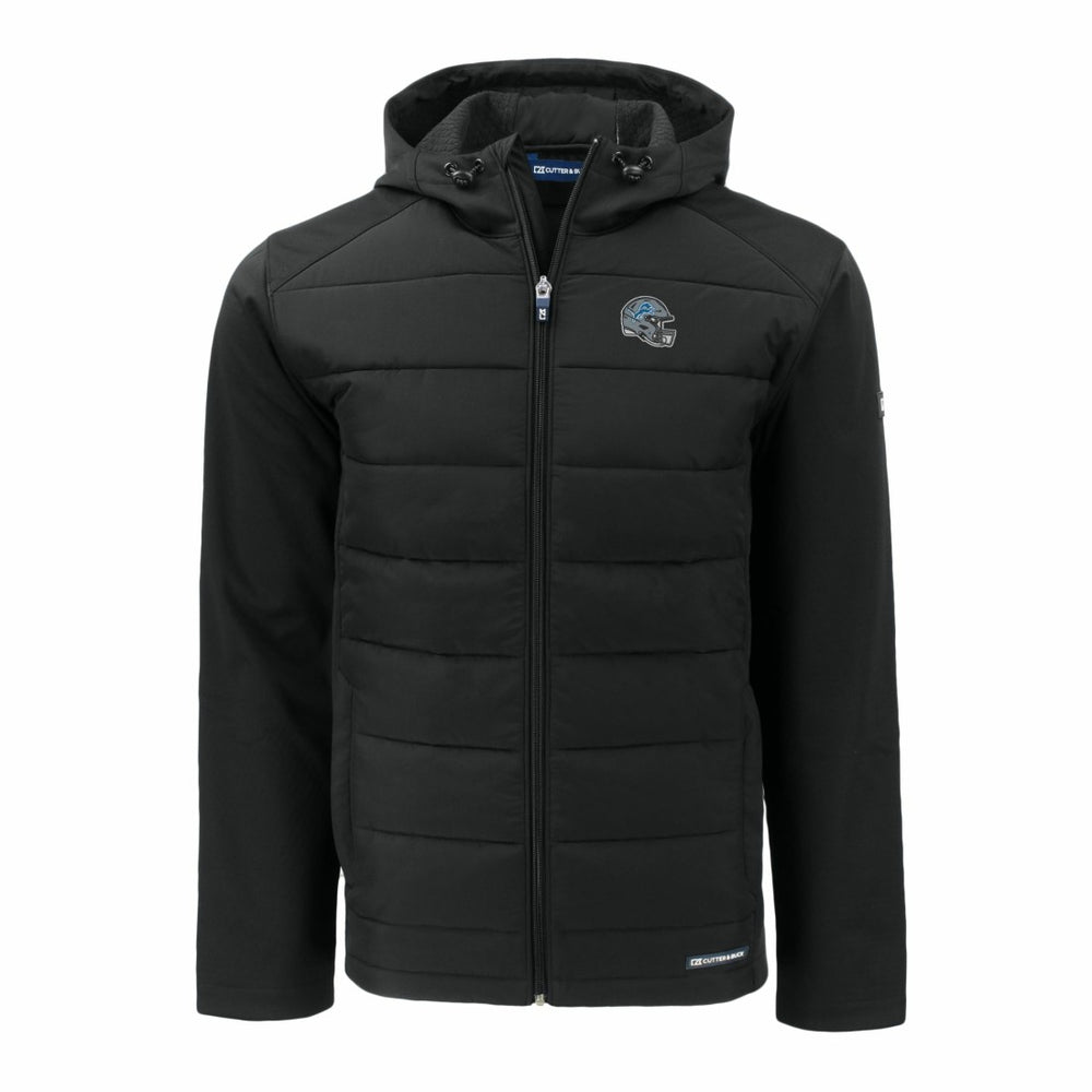 Detroit Lions Cutter & Buck Helmet Evoke Hybrid Eco Softshell Recycled Full-Zip Hoodie Jacket - Black Hoodies