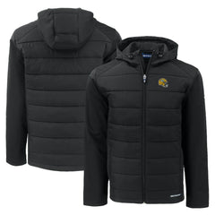Green Bay Packers Cutter & Buck Helmet Evoke Hybrid Eco Softshell Recycled Full-Zip Hoodie Jacket - Black Hoodies