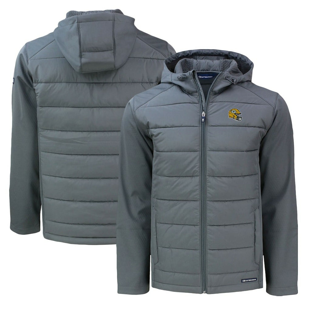 Green Bay Packers Cutter & Buck Helmet Evoke Hybrid Eco Softshell Recycled Full-Zip Hoodie Jacket - Gray Hoodies