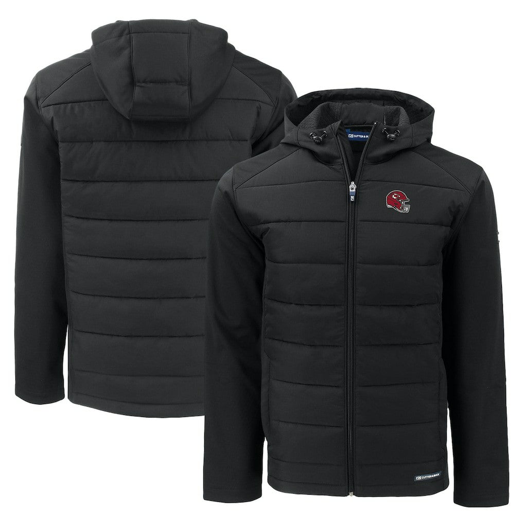 Kansas City Chiefs Cutter & Buck Helmet Evoke Hybrid Eco Softshell Recycled Full-Zip Hoodie Jacket - Black Hoodies