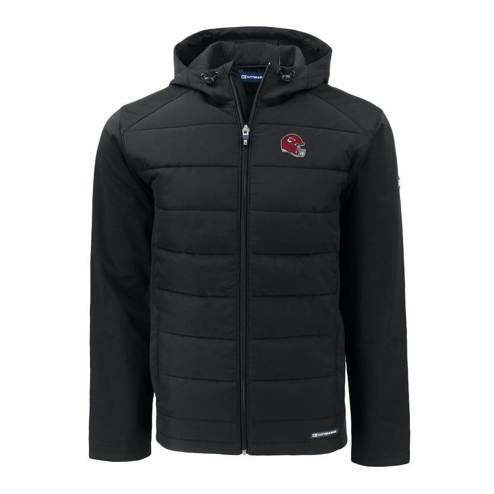 Kansas City Chiefs Cutter & Buck Helmet Evoke Hybrid Eco Softshell Recycled Full-Zip Hoodie Jacket - Black Hoodies