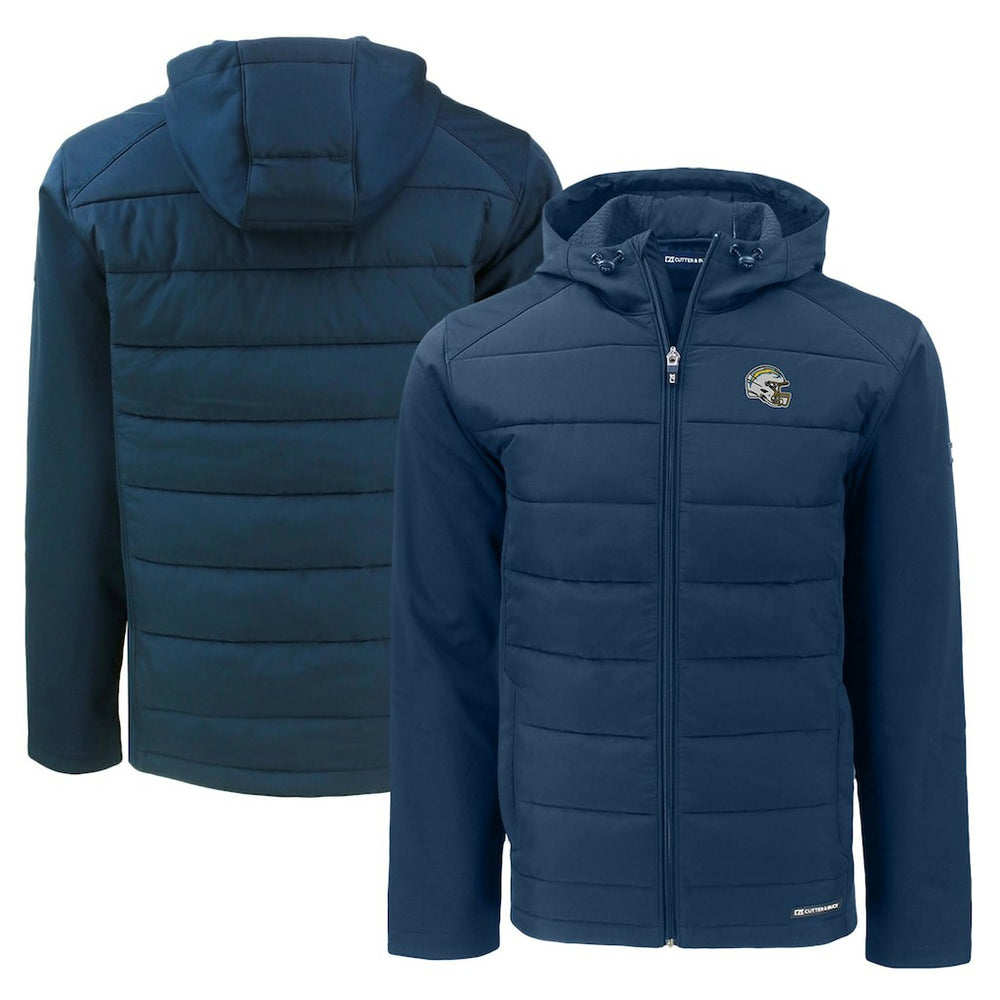 Los Angeles Chargers Cutter & Buck Helmet Evoke Hybrid Eco Softshell Recycled Full-Zip Hoodie Jacket - Navy Hoodies