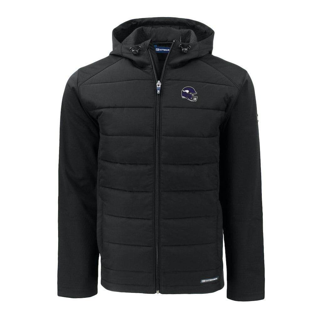 Minnesota Vikings Cutter & Buck Helmet Evoke Hybrid Eco Softshell Recycled Full-Zip Hoodie Jacket - Black Hoodies
