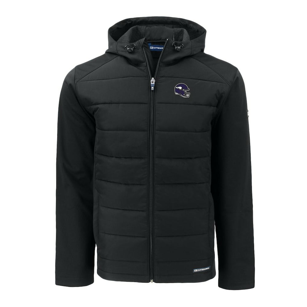 Minnesota Vikings Cutter & Buck Helmet Evoke Hybrid Eco Softshell Recycled Full-Zip Hoodie Jacket - Black Hoodies