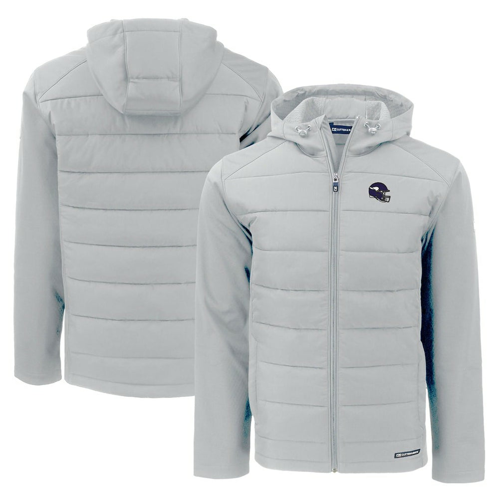 Minnesota Vikings Cutter & Buck Helmet Evoke Hybrid Eco Softshell Recycled Full-Zip Hoodie Jacket - Gray Hoodies