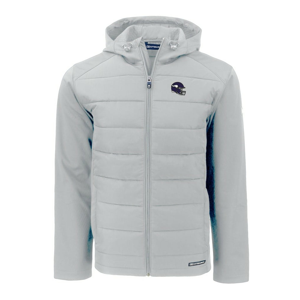 Minnesota Vikings Cutter & Buck Helmet Evoke Hybrid Eco Softshell Recycled Full-Zip Hoodie Jacket - Gray Hoodies
