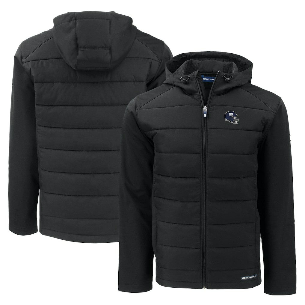 New York Giants Cutter & Buck Helmet Evoke Hybrid Eco Softshell Recycled Full-Zip Hoodie Jacket - Black Hoodies