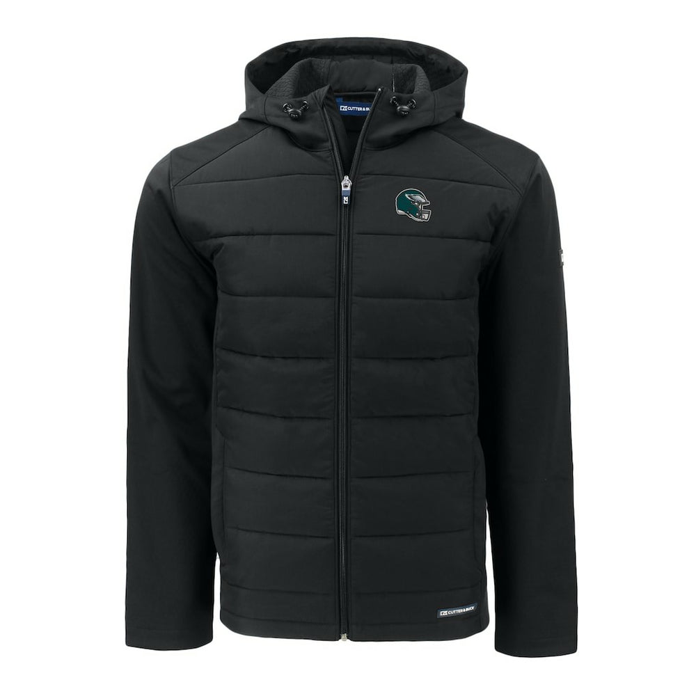 Philadelphia Eagles Cutter & Buck Helmet Evoke Hybrid Eco Softshell Recycled Full-Zip Hoodie Jacket - Black Hoodies