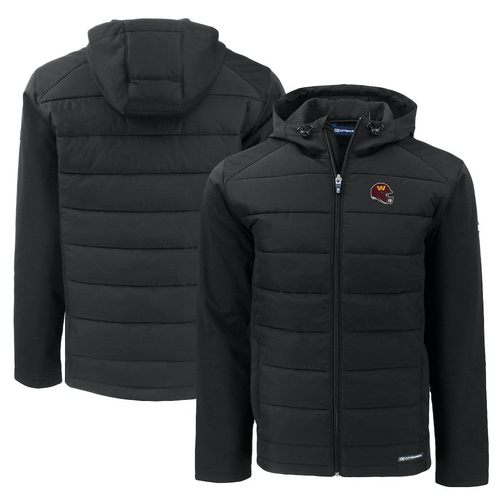 Washington Commanders Cutter & Buck Helmet Evoke Hybrid Eco Softshell Recycled Full-Zip Hoodie Jacket - Black Hoodies