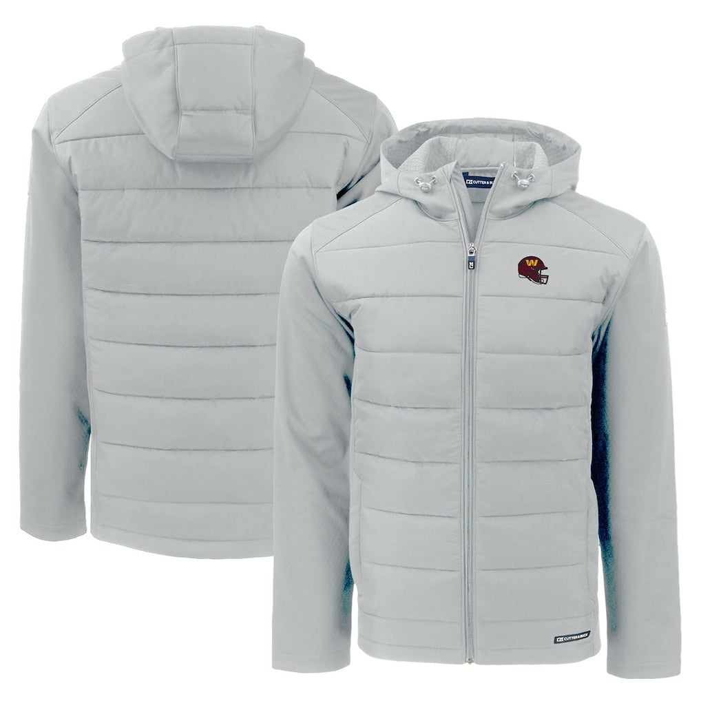 Washington Commanders Cutter & Buck Helmet Evoke Hybrid Eco Softshell Recycled Full-Zip Hoodie Jacket - Gray Hoodies