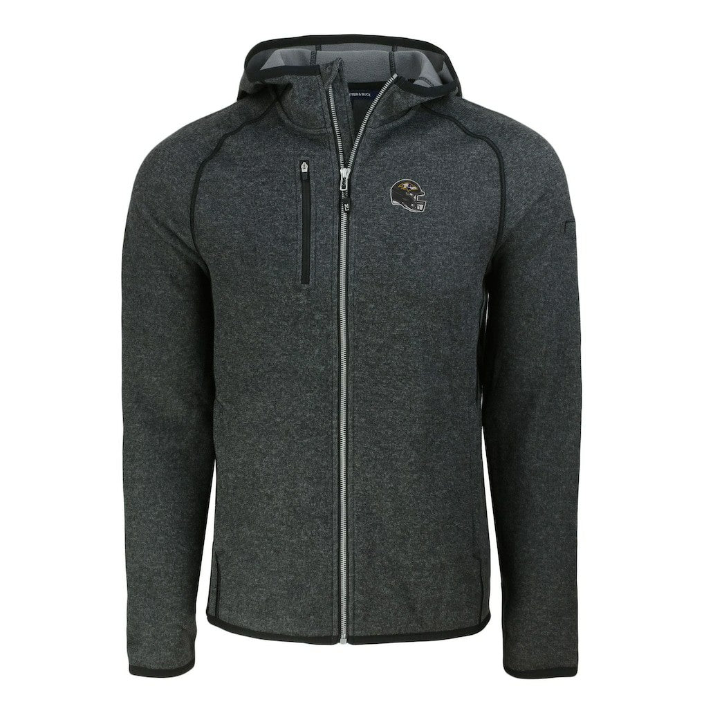 Baltimore Ravens Cutter & Buck Helmet Mainsail Sweater-Knit Full-Zip Hoodie - Heather Charcoal Hoodies
