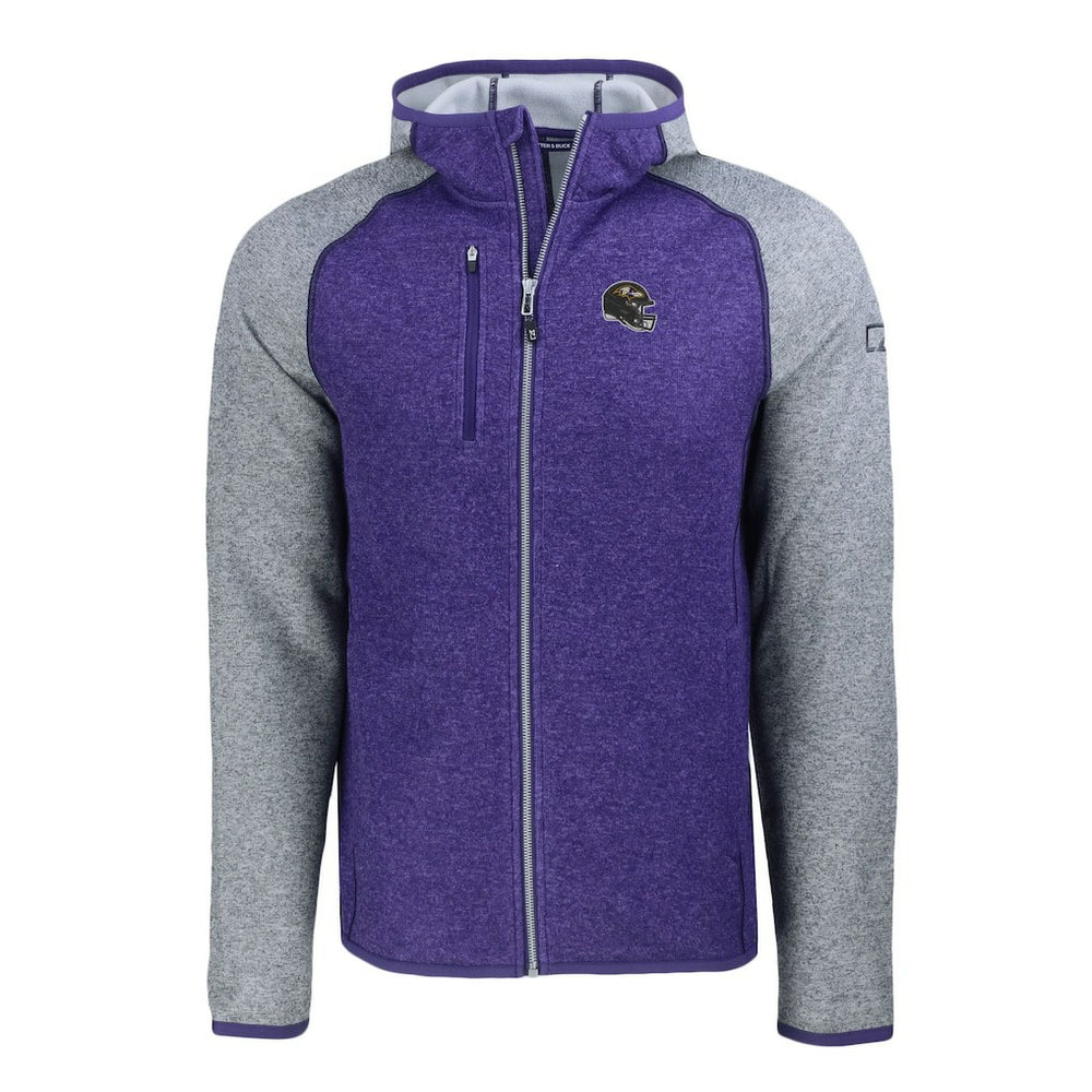 Baltimore Ravens Cutter & Buck Helmet Mainsail Sweater-Knit Full-Zip Hoodie - Heather Purple/Heather Gray Hoodies