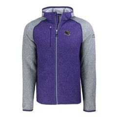 Baltimore Ravens Cutter & Buck Helmet Mainsail Sweater-Knit Full-Zip Hoodie - Heather Purple/Heather Gray Hoodies