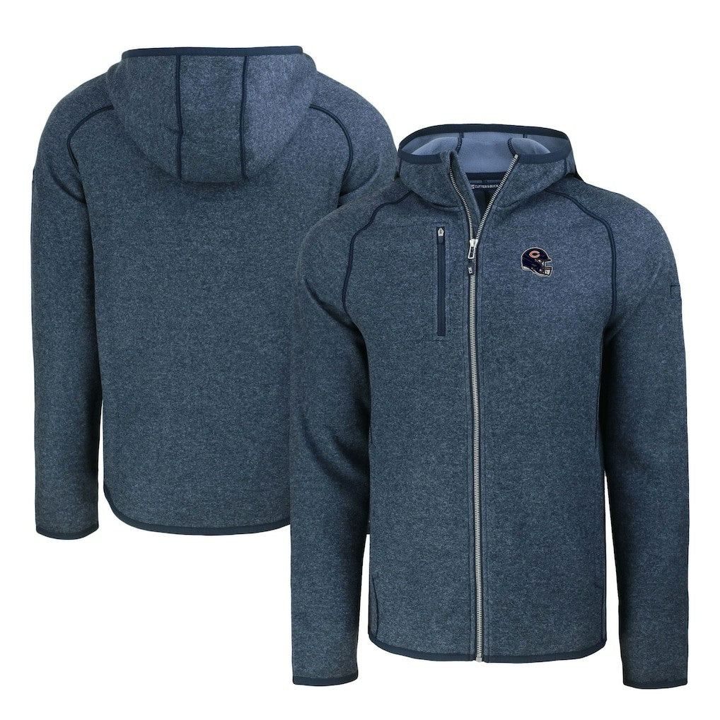 Chicago Bears Cutter & Buck Helmet Mainsail Sweater-Knit Full-Zip Hoodie - Heather Navy Hoodies